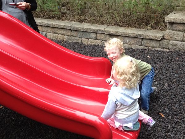 Sam with Emma - on the slides